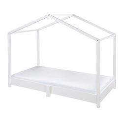 roba Lit de maison 70 x 140 cm - Lit au sol pour enfants selon le principe Montessori - Extensible par un sommier à lattes, un matelas et une housse de lit de maison - Bois laqué blanc