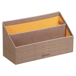 RHODIA 318844C - Taupe Mail Holder - 25x10x14 cm - Orange Saddle Stitching - Faux Leather Exterior - Rhodiarama Home Office Collection - Office Organization & Designer Storage