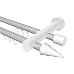 Flairdeco Tringle à Rideaux à 2 Voies en Aluminium et Bois avec revêtement Blanc et Gris argenté 20 mm de diamètre 100 cm