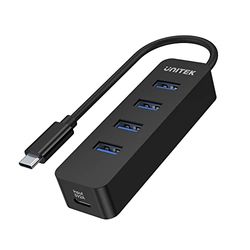 UNITEK Active Hub 10 W med integrerad 15 cm kabel med USB-C-plugg-portar 4 x USB-3.1 och 1 x USB-C 5V2A Omedelbar dataöverföring på upp till 5 Gbps och säker laddning Plug and Play