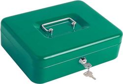 Kippen 10032V3 - Caja de caudales con bandeja para monedas. Color verde. Dimensiones: 250 x 180 x 90 mm.