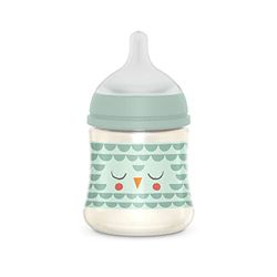 Suavinex, Biberon 150 ml. Biberon avec Tétine Symétrique SX Pro en Silicone à Débit Lent (S). Avec Valve Anti-Colique. Pour Bébés +0 Mois. Bonhomia, Vert