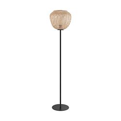 EGLO Vloerlamp Dembleby, 1 vlammige staande lamp vintage, Boho, staande lamp van staal en hout, woonkamerlamp in zwart, natuur, lamp met trapschakelaar, E27 fitting