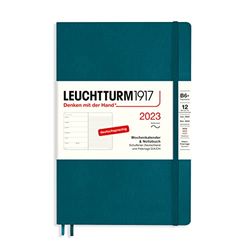 LEUCHTTURM1917 365704 Agenda semanal y cuaderno de tapa blanda Paperback (B6+) 2023, 12 meses, verde pacífico, alemán