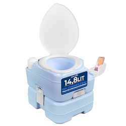 SereneLife Toilette Portable 15L, 120 Chasses, Toilette Camping, Étanche, en PE durable, Réservoir Détachable, Pulvérisateur à Main et Support Téléphone. Idéale pour Activités de Loisirs en Extérieur