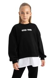 DeFacto Gebreid sweatshirt voor meisjes, zwart, 13-14 Jaren