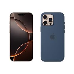 Apple iPhone 16 Pro Max (1 TB) - sandfärgat titan + Silikonskal med MagSafe - denim