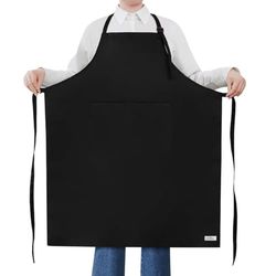 ROTANET Black Kitchen Grembiuli da cucina per uomini e donne taglie forti grembiule da chef barbecue regolabile extra large Multi Pack, nero 1 confezione, L