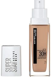 Maybelline New-York - Fondotinta liquido a lunga tenuta, senza trasferimento, alta copertura, Superstay Active Wear 30 ore, tinta beige nudo (21), capacità: 30 ml