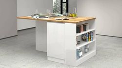 Isola da cucina Osvaldo, Armadio multiuso, Mobile per cucinotto, Tavolo ausiliario, 100% Made in Italy, 160x90h90 cm, Bianco lucido e Rovere