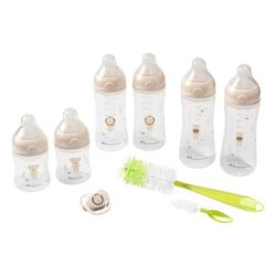 Bebeconfort Physio Air Complete Zestaw butelek, 0+ miesięcy, Zawiera 6 butelek do karmienia, smoczek i szczotkę do butelek 2 w 1, Fizjologiczny kształt smoczka, Konstrukcja antykolkowa