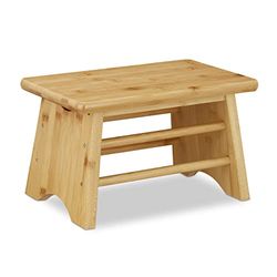 Relaxdays opstapkrukje bamboe, tot 100 kg, stevig voetenbankje, kinderkruk toilet, hocker, HxBxD: 20x33x21,5 cm, natuur
