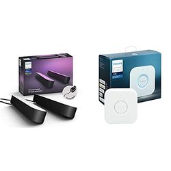 Philips Hue Play White & Colour Ambiance Smart Light Bar Double Pack Base Unit [Black] + Hue Bridge, Sync with Gaming, Entertainment and Music, Works with Alexa, and Voice Control.