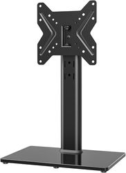 Hemuduplus TV Staander Universele, in hoogte verstelbare standaard voor TV, TV-tafelstandaard met glazen voet, LCD LED flatscreen TV-standaard, Max. VESA 200x200 mm, zwart, Max. Belasting 45kg