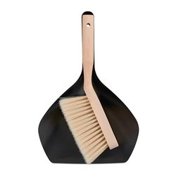 Relaxdays Juego Set Escoba Mano y Recogedor Bordes Altos, Hogar y Camping, Colgante, Metal y Madera de Haya, Negro/Natural, 40% Hierro 20% poliéster, 14 x 29 x 4,5 cm