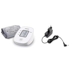 OMRON X2 Basic – Klinisch gevalideerde automatische bloeddrukmeter | Bovenarm bloeddrukmeter & OMRON Healthcare 9546045-8 Universele voedingsadapter (HHP-CM01), 5.5cm x 9.7cm x 7.5cm, Zwart