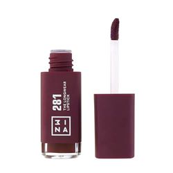 3INA MAKEUP The Longwear Lipstick 281 Labial líquido de larga duración, vegano, no testado en animales, berenjena, de alta pigmentación, colores intensos, fórmula de secado rápido, aplicador en forma de varita, mate