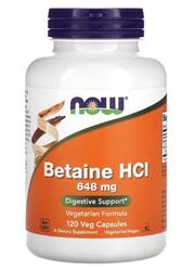 Now Foods, Betaine HCL 648 mg 120 gélules végétaliennes