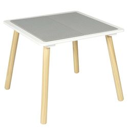 HOME DECO KIDS - Hd7126 - Table Activite Compatible Brique Enfant Deco Chambre Mobilier Decoration Meuble 52,00 X 52,00 X 44,00 cm Blanc/Gris Clair/Bois