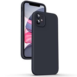 Supdeal Vloeibare siliconen hoes voor iPhone 11, platte rand, camerabescherming, anti-vingerafdruk, 4 lagen, krasbestendig, valbestendig, beschermhoes van vloeibare siliconen, 6,1 inch, zwart