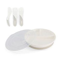 Twistshake Barnservis Set | 3-delad tallrik + Bebisbestick 6+m | BPA-fri Barntallrik och barnskål | Matträningskit för barn | Babytallrikar | Bebisprodukter | Vit