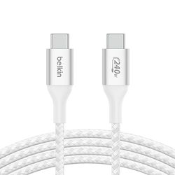 Belkin BoostCharge cable USB-C a USB-C, cable tipo C de carga rápida con Power Delivery de 240 W, certificación USB-IF, compatible con iPhone 16 y 15, MacBook, Chromebook, Galaxy y otros, 1 m, blanco