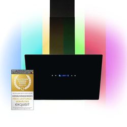 Exquisit® Campana extractora cocina decorativa 60Cm, color negro, capacidad de extracción máx 392 [M³/h], 31 kWh/año, función táctil, 3 niveles de potencia, rumorosidad 62 dB(A), medidas 30x55,8x33Cm