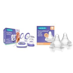 Lansinoh Bröstpump, Vit & Lansinoh Naturalwave 75150 Flasknappar, Genomskinlig, 2 st