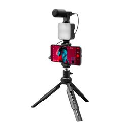 CASR Proyector LED, luz de Foco, con trípode y micrófono Negro