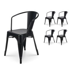 Kosmi - Lot de 4 chaises en métal Noir Mat Style Industriel - avec accoudoirs