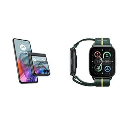 Moto Razr50 Koala Grey and Moto watch fit, PANTONE Trekking Green