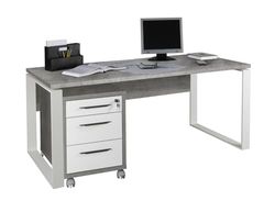 Composad Escritorio y cajonera con 3 cajones y Cerradura de la línea Disegno, Juego de 2 Muebles para Oficina, (LxAxP): 170 x 74,50 x 80 cm, Color Gris Cemento y Blanco Lacado, Fabricado en Italia