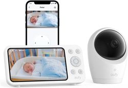 eufy Baby Monitor E20 with 2K HD Camera, 5'' 720p Display, Hybrid Wi-FI and No Wi-FI Connection, App and Monitor Control, Pan-Tilt, 4× Zoom, Portable Camera with Built-in Battery, ANR, Smart Alerts