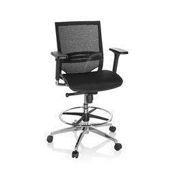 hjh OFFICE 657618 krzesło robocze TOP Work 78 z siatki, czarne, ergonomiczne, podłokietniki i głębokość siedziska regulowane, 129 x 57 x 48 cm