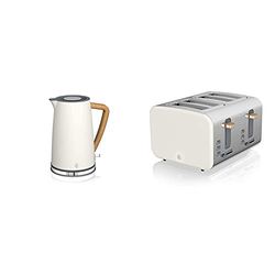 Swan Nordic 1.7 Litre Jug Kettle and 4 Slice Toaster Slate Cotton White