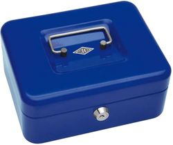 Wedo 145203X geldcassette (van gepoedercoat staal, intrekbare handgreep, 5-voudige muntinzet, veiligheidscilinderslot, 20 x 16 x 9 cm) blauw