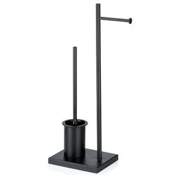 kela juego de WC con portarrollos y escobillero 68cm, escobillero negro con escobillero abierto DEVIN metal mate