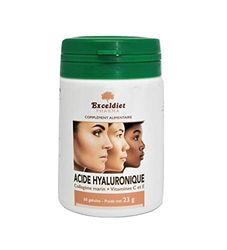 Acide Hyaluronique Collagène Marin & Vitamine C et E - Anti-rides - Anti-âge et Articulations & Hydratation Visage et Elasticité - 60 Gélules & Made in France by Exceldiet Pharma