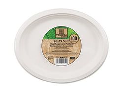 Tessera Bio Products QA130B - Piatto ovale in canna da zucchero, lunghezza 25 cm, larghezza 19,5 cm, confezione da 100 pezzi