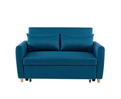 BAÏTA Canapé Droit Convertible Laura 2 Places en Tissu Bleu