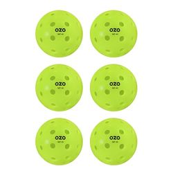OZO Pickleball - Lot de 6 Balles d'Extérieur, 40 Trous, Moulage par Rotation, Neon Green