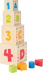 small foot company- Small Foot Stapelwürfel aus Holz, mit bunten Tiermotiven und integriertem Steckspiel, für Kinder AB 12 Monate, 10627 Letras Juguetes, Multicolor by Legler