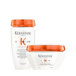 Kérastase Nutritive, Ritual nutritivo para el cabello, Baño Bain Satin Riche + Mascarilla Masquintense Riche, Para cabello seco y sensibilizado