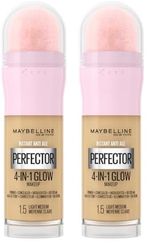 Maybelline New York Instant Anti Age Rewind Perfector, 4-In-1 Primer, Concealer, Highlighter, Self-Adjusting Shades, Evens Skin Tone with a Glow Finish, Shade: 1.5 Light Medium (Pack of 2)
