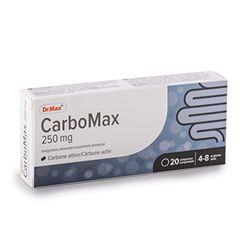 Dr. MAX CarboMax Carbone Vegetale Attivo Integratore Alimentare 20 Compresse da 250 mg per la Riduzione del Gonfiore Addominale e Flatulenza