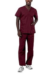 Adar universal unisex medicinsk uniform – unisex dragsko skrubbset, 4X-Large-US, Vinröd, 1
