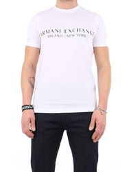 Armani Exchange Heren T-shirt met korte mouwen Milan New York Logo Crew Neck, wit, S