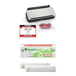 Envasadora al Vacío Premium FoodSaver, Cánula con Adaptador Para Recipientes Integrada + Foodsaver Bolsas de Envasado al Vacío Reutilizables, 5 Rollos, 36 Bolsas