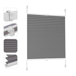 Sekey Pleated Blind, No Drilling Blackout, Window Pleated Blind Klemmfix Blind, 70 cm Wide, Tensioned Opaque Sun Protection Window Blind, 70 x 200 cm, Dark Grey