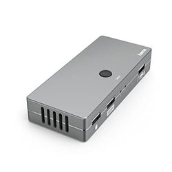 Hama KVM Switch for 2 PCs, Notebooks, MacBooks, Tablets, 4 Ports (KVM switch for mouse, keyboard, printer, USB stick, headset, hard drive, PC switch with 3x USB, 1x HDMI)